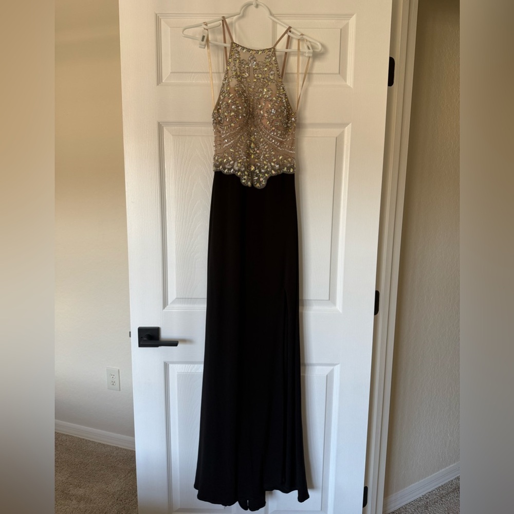 Blondie Nites by Stacy Sklar Black and Gold Embellished Dress Size 5